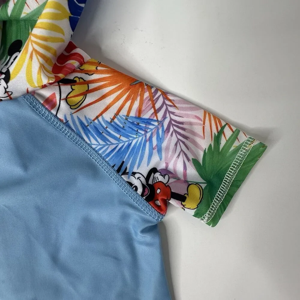 Disney Baby Mickey Mouse Hooded One Piece Tropical Swimsuit 3‑6M UPF 50+‎ NEW